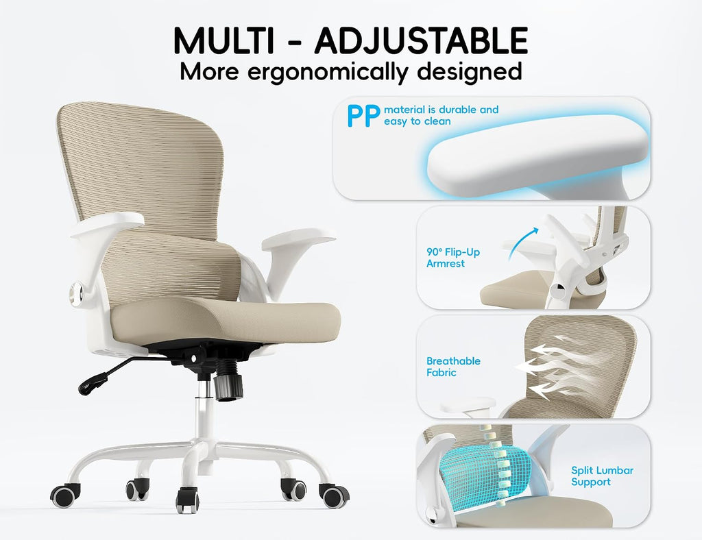 TRALT Office Chair - Ergonomic Office Chair with Back Support, Home Office Desk Chairs, Comfy Desk Chair, Computer Chair, 330lbs Wide Seat Big and Tall Office Chairs for Office Workers (Beige)