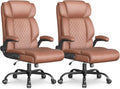 Office Chair-Executive High Back Breathable Comfy Desk Chair with Flip-up Armrests Lumbar Support-Ergonomic Leather Rolling Swivel Chair with Rock Function for Working,2 Pack