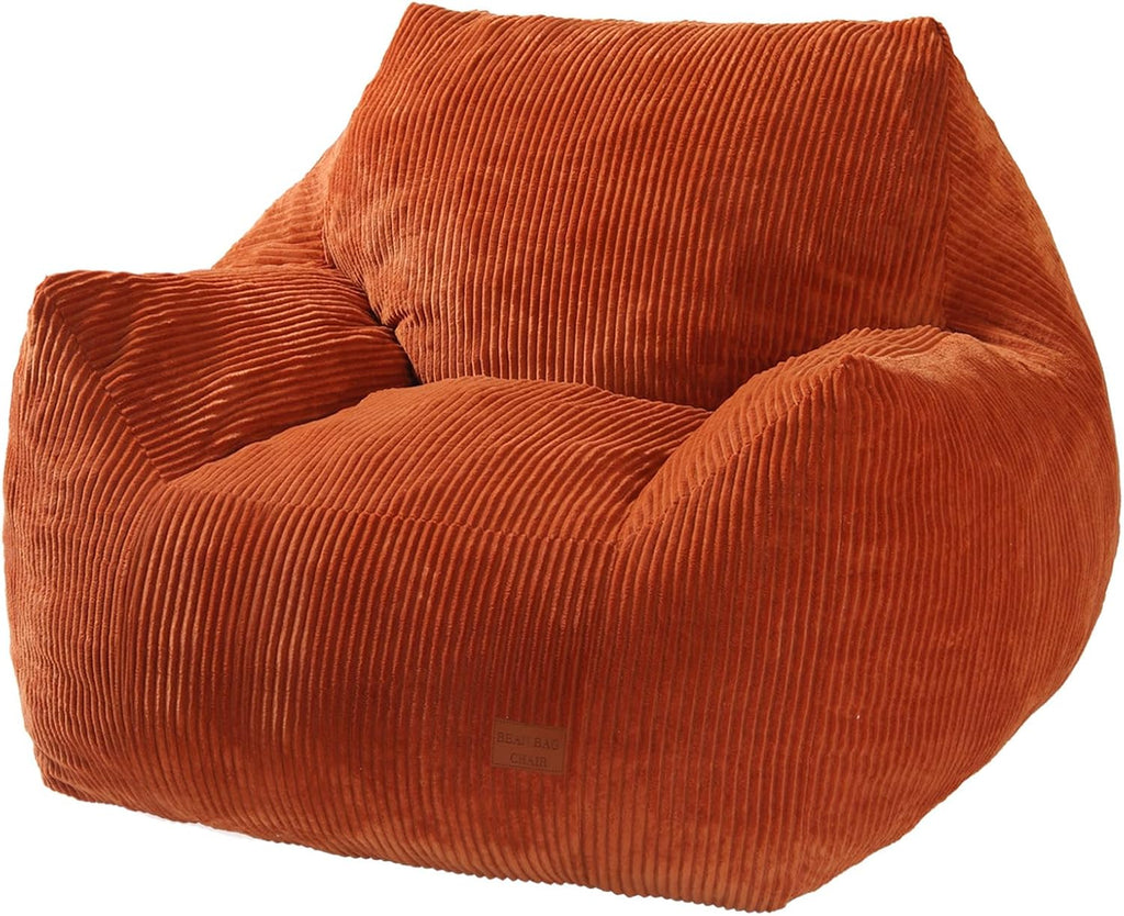 Big Bean Bag Chair for Adults, Ultra Soft Living Room Bean Bag with Armrests, Stuffed BeanBag Chair for Napping, Gaming, Vacuum-Compressed for Easy Gifting, 48 Hours to Fluffs Up, Orange