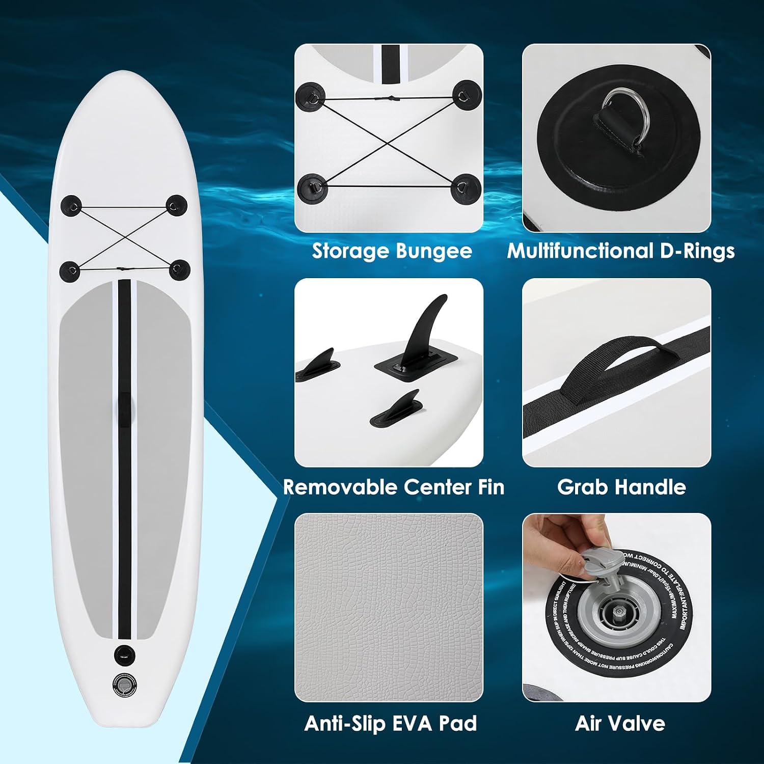 TLSUNNY 10FT Inflatable Stand Up Paddle Board, 3 Fins Paddleboard with Full SUP Accessories for All Skill Levels, Portable Two-Way Hand Pump and Carry Bag, 400LBS