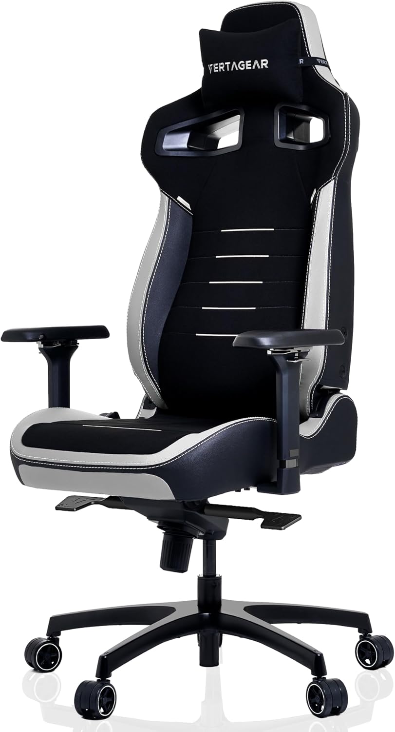 Vertagear PL4800 Ergonomic Big & Tall Gaming Chair Featuring ContourMax Lumbar & VertaAir Seat Systems - RGB LED Kits Upgradeable - Black/White