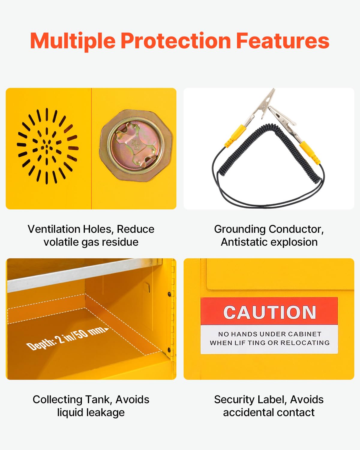 VEVOR Flammable Cabinet 17' x 17' x 22', 12 GalCold-Rolled Steel Flammable Liquid Storage Cabinet, Explosion Proof with 1 Adjustable Shelf 1 Door for Commercial Industrial Use, Yellow