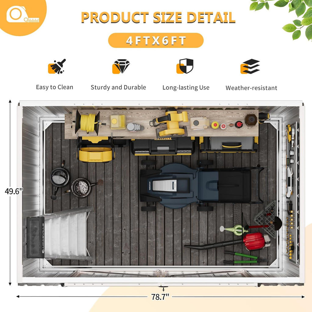 Outdoor Storage Shed 6.4x3.6FT Outdoor Garden Storage Shed, Galvanized Steel Metal Garden Shed with Air Vent and Hinged Door Utility Tool Storage House for Garden, Backyard, Patio, Lawn