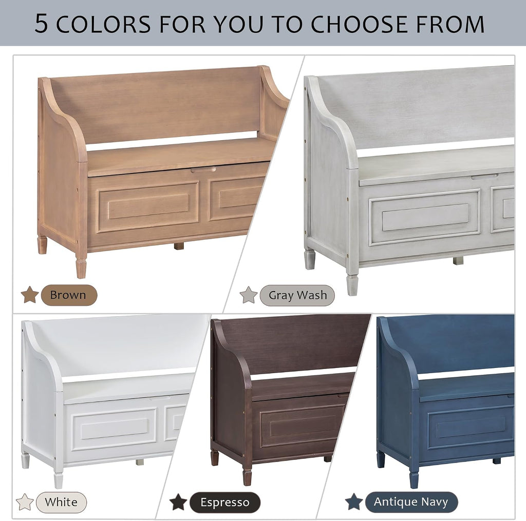 Bellemave Storage Bench with Safety Hinge Wooden Entryway Benches with Shoe Cabinets Under Seat Multifunctional Storage Bench for Entryway, Foyer or a Mudroom (Antique Navy+ Beige)