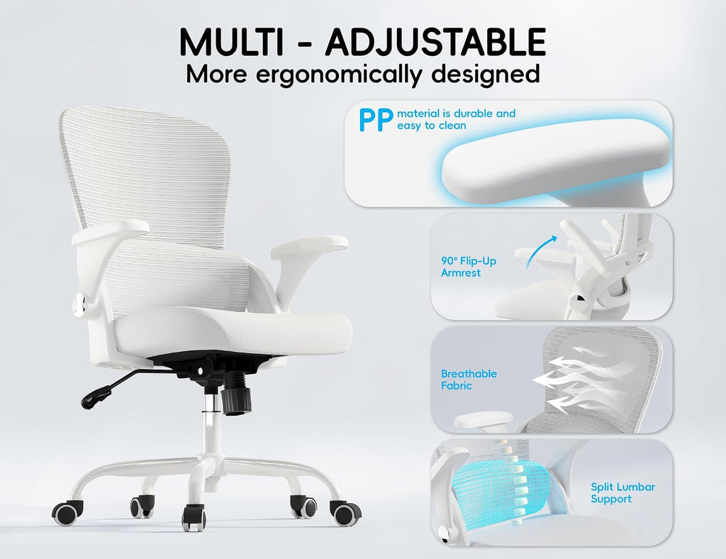 TRALT Office Chair - Ergonomic Office Chair with Back Support, Home Office Desk Chairs, Comfy Desk Chair, Computer Chair, 330lbs Wide Seat Big and Tall Office Chairs for Gamers(White)