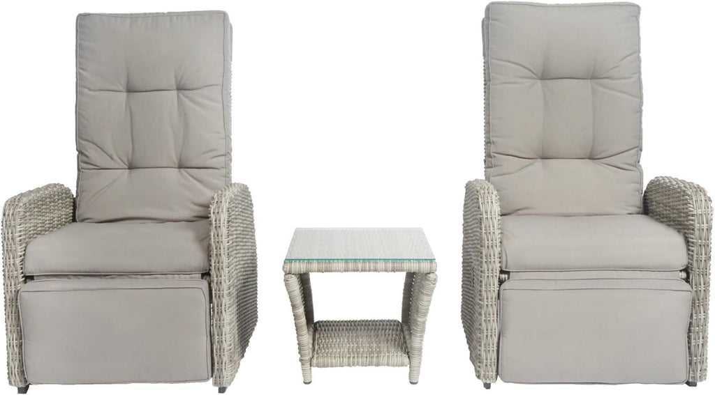 Elle Decor Vallauris Patio Outdoor Furniture Collection, Premium All Weather Wicker, 3 Piece Reclining Set, Gray