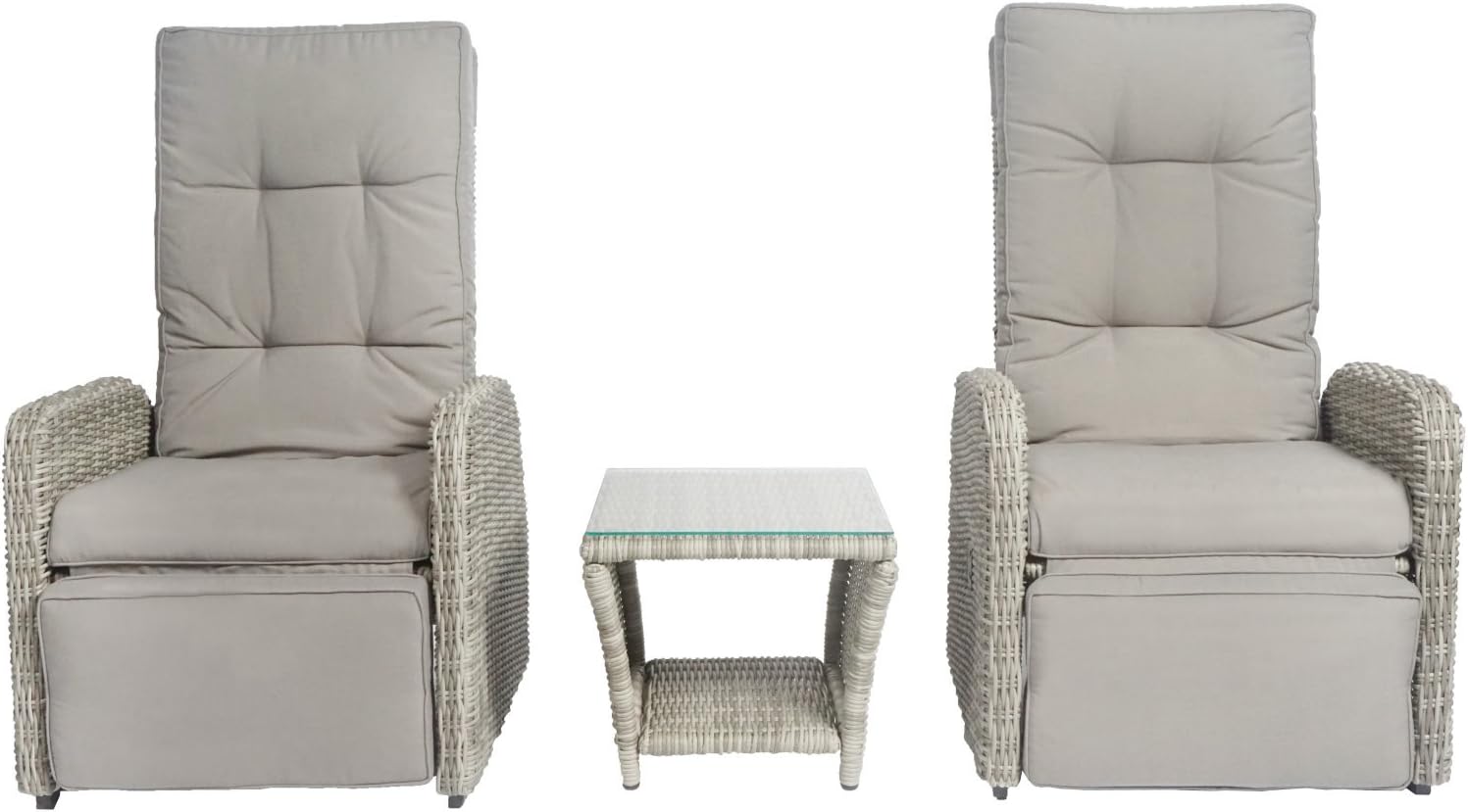 Elle Decor Vallauris Patio Outdoor Furniture Collection, Premium All Weather Wicker, 3 Piece Reclining Set, Gray