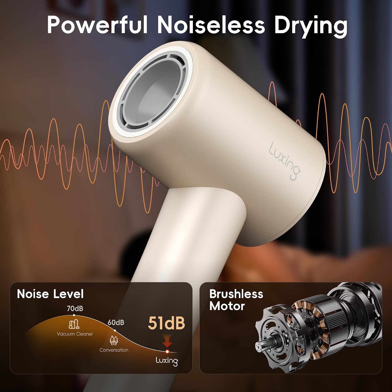 Hair Dryer, TurboLux Ionic 200 Million Negative Ions Fast Drying High Speed Hairdryer with Diffuser, Lightweight, Low Noise 1500W Hair Diffuser Dryer with 110000 RPM Brushless Motor (Cream)