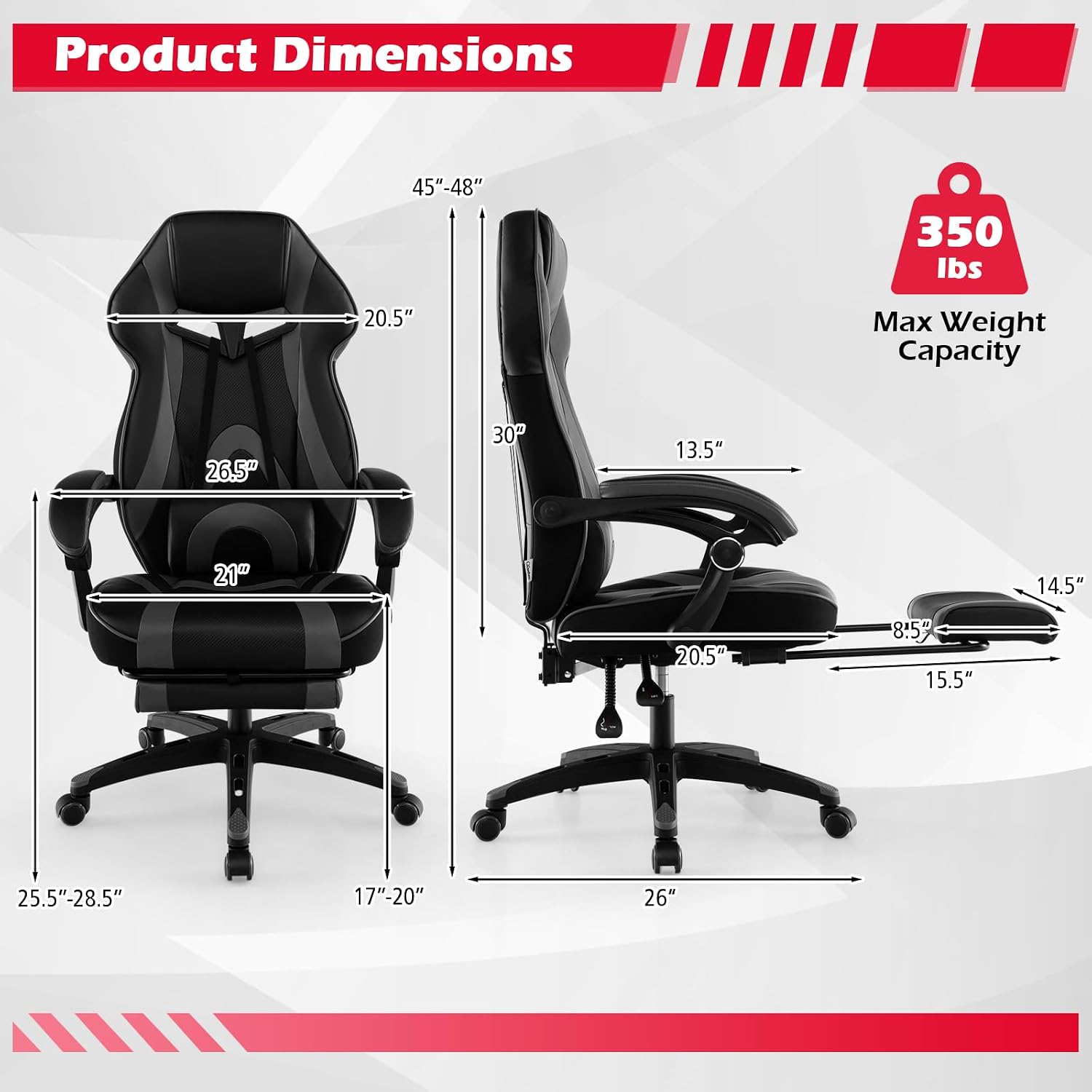 Giantex Gaming Chair with Footrest for Adults, Reclining Video Game Chair w/Lumbar Support, Racing Style Ergonomic Office Computer Chair, Height Adjustable Swivel Gamer Chair for Gaming (Grey)