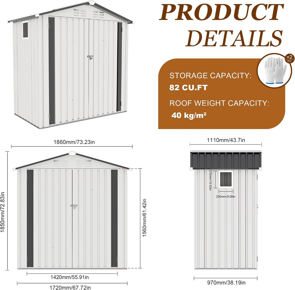 6x3.6FT Storage Shed, Outdoor Galvanized Steel Garden Shed with Lockable Door & Window, Waterproof Metal Tool Storage for Garden, Backyard, Patio, Lawn