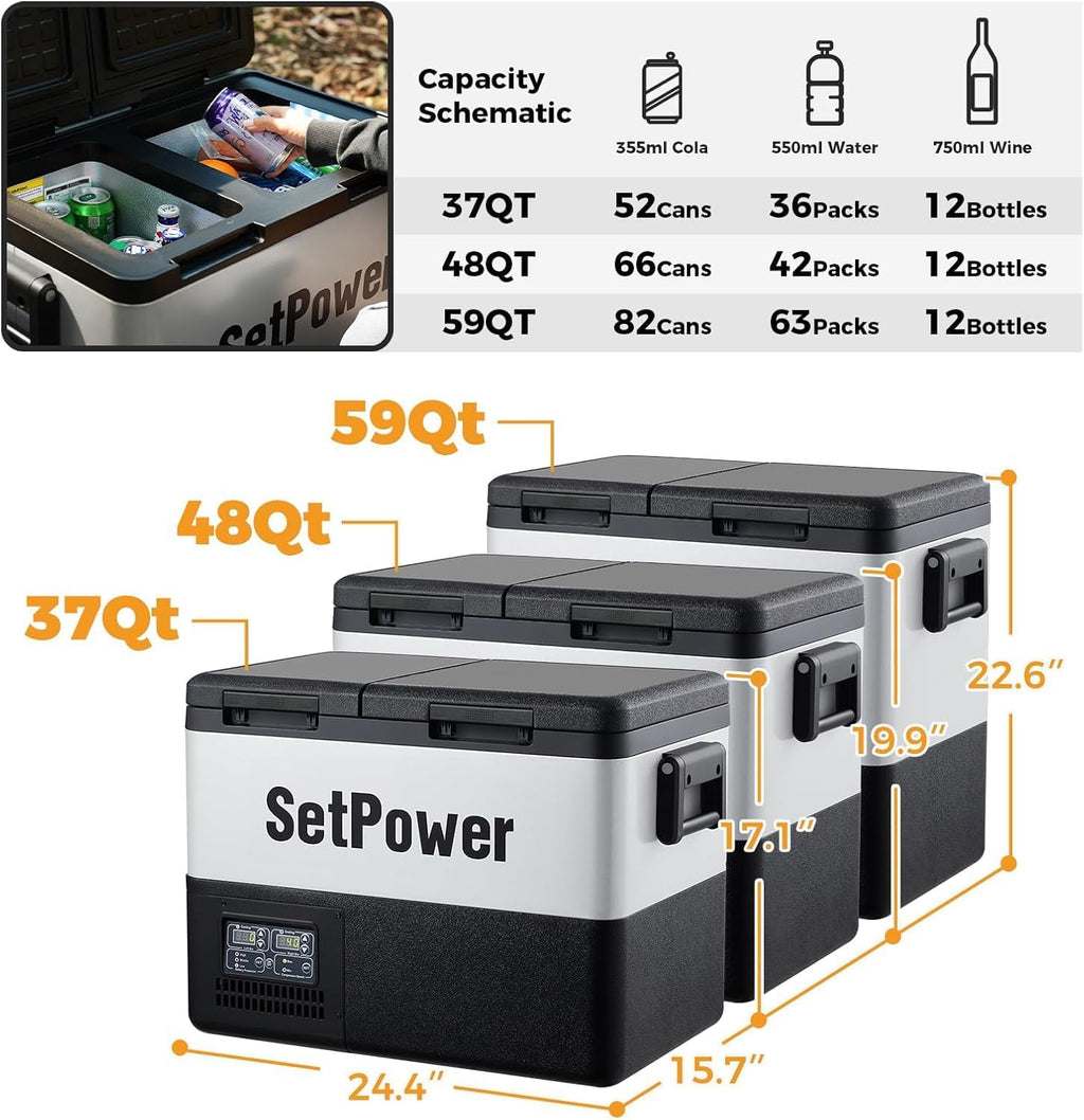Setpower PT35 Car Refrigerator with Slide,35L Dual Zone Portable Freezer,0℉-50℉,12 Volt Refrigerator Electric Cooler for Car Camping, RV,Truck,Vehicles,Travel and Home Use,12/24V DC