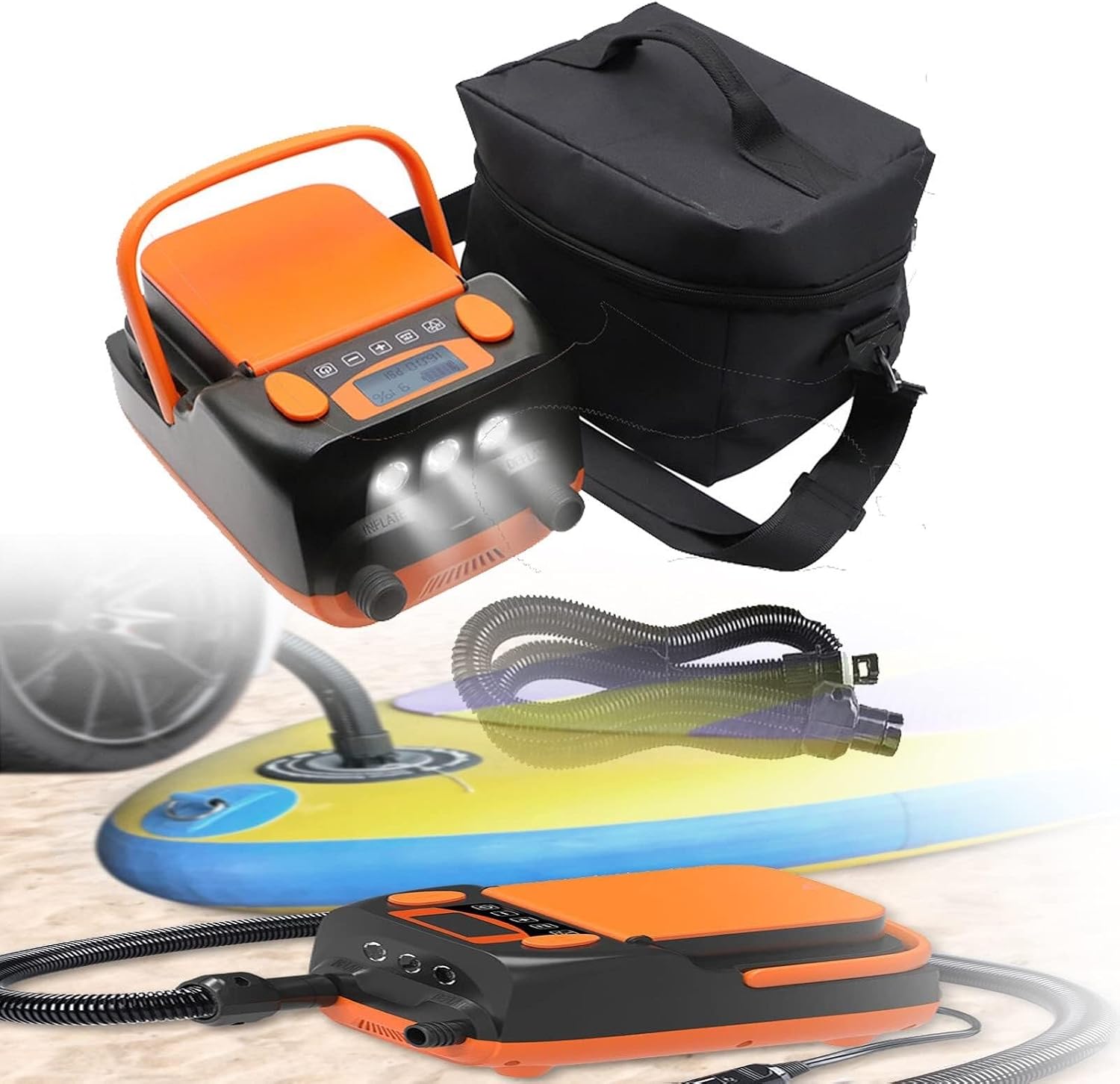 Paddle Board Air Pump,Rechargeable LCD Electric Air Pump,6000mah Rechargeable AC 110V/ DC 12V Powered High Pressure SUP Air Inflator/Deflator for Air Mattresses