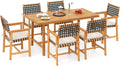 Tangkula 7 Piece Patio Dining Set for 6 People, 63' Outdoor Rectangular Acacia Wood Table with 1.97' Umbrella Hole & 6 Armchairs with Padded Seat Cushions, for Deck Yard and Poolside
