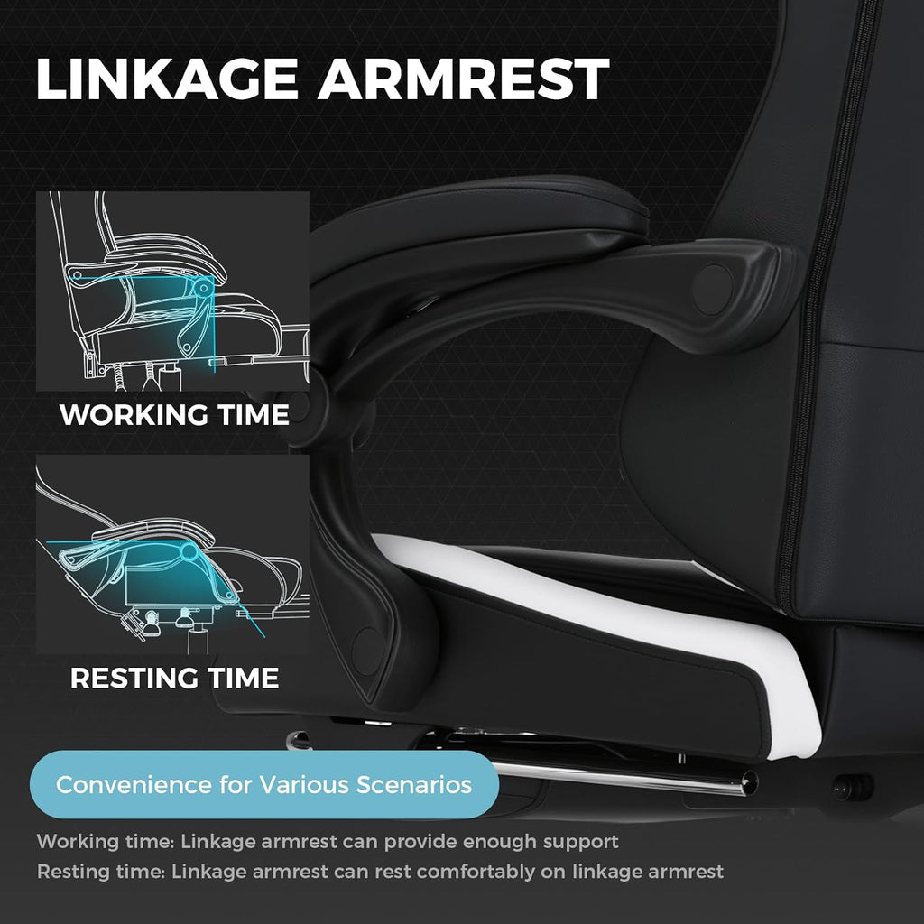 GTPLAYER Gaming Chair High Back Ergonomic Gamer Seat with Footrest and Lumbar Support Adjustable Reclining Swivel Computer Office Desk Chairs for Adults(White)