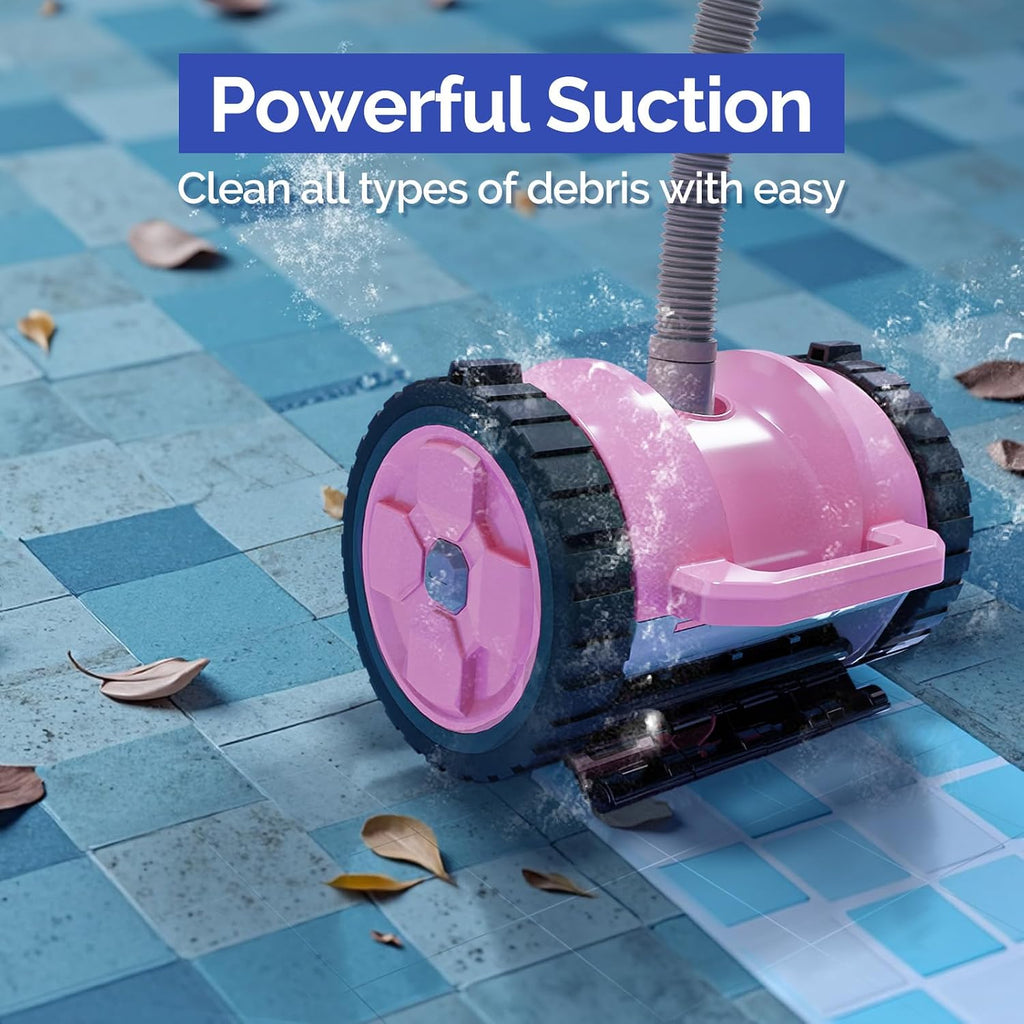 (2025 Upgrade) VINGLI Automatic Suction-Side Pool Vacuum Cleaner, Powerful Wall-Climbing Sweeper for Inground Pools, Includes 39.6ft Tangle-Free Hose (Pink&Gray)