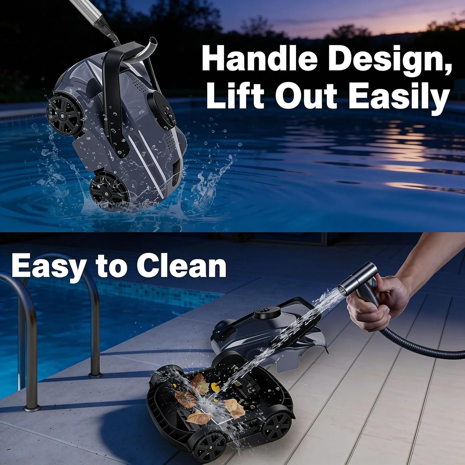 Robotic Pool Vacuum for Above & In-Ground Pools, Smart Cleaning Route, Deep Cleaning Performance, 130-Min Runtime, 3L Sealed Tank, Quiet Operation, Fits Pool up to 1076 sq.ft