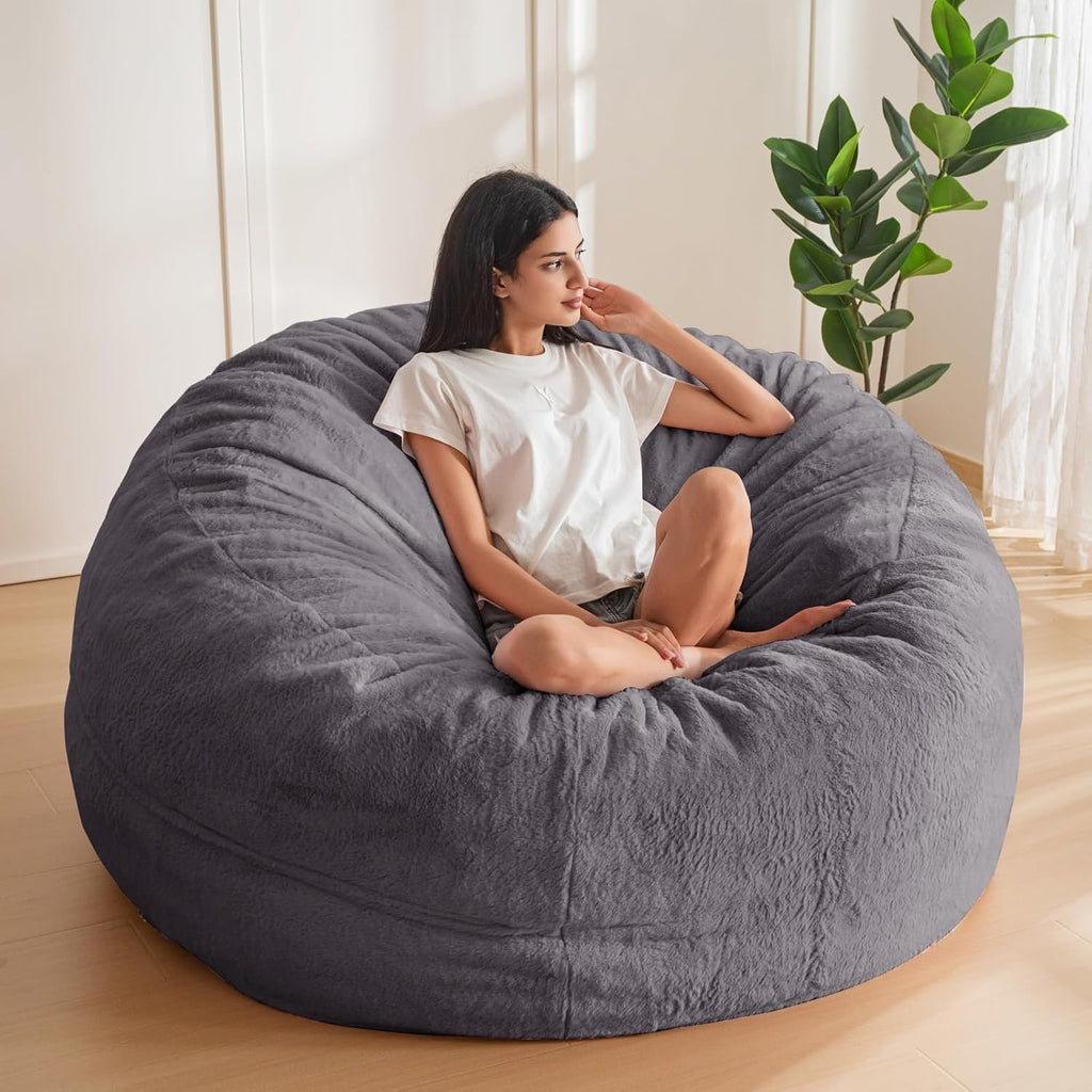 MAXYOYO Bean Bag Chair for Adults, Large 5 ft Bean Bag Chair with Foam Filling, Ultra Soft Fur Lazy Sofa for Living Room Bedroom, Machine Washable Cover