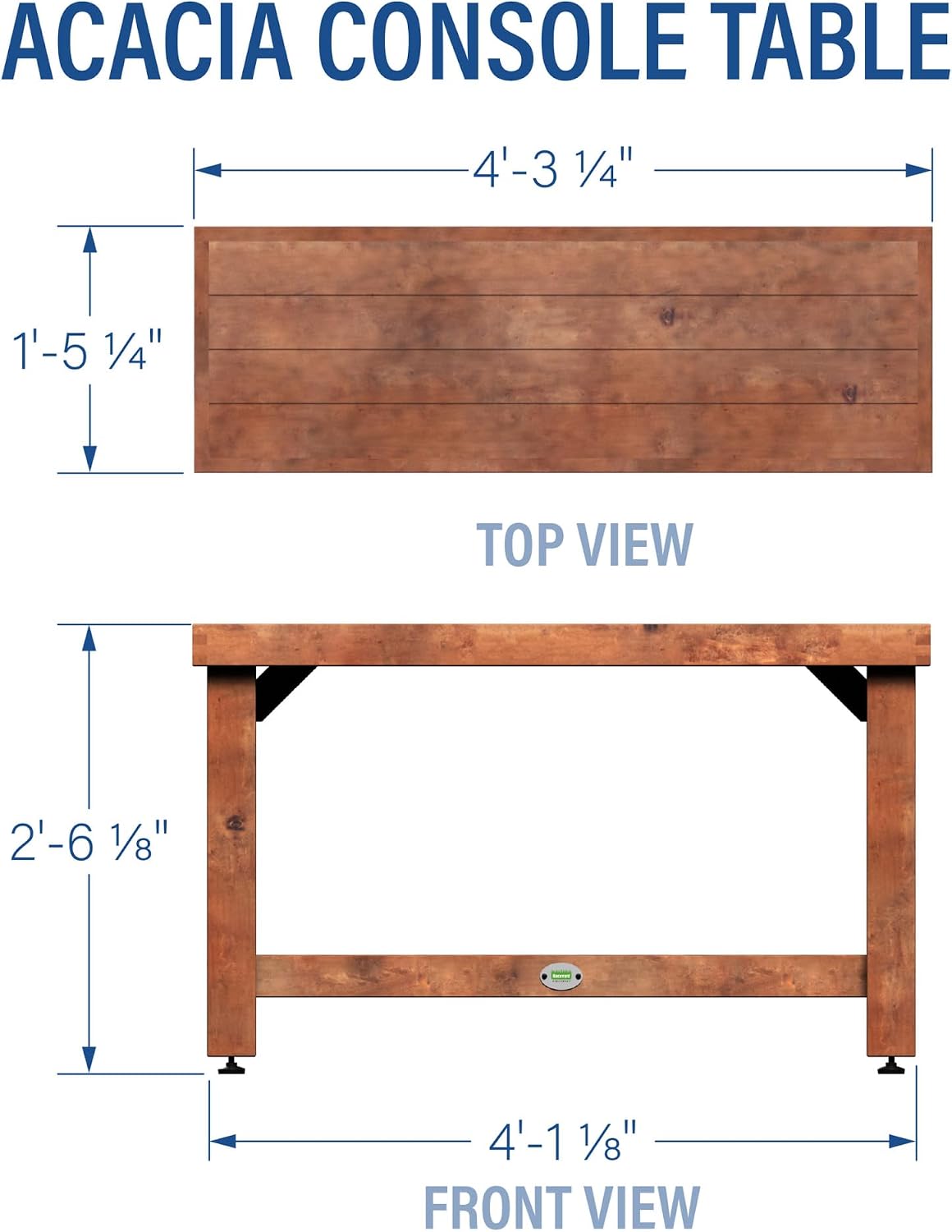 Backyard Discovery 48' Acacia Wood Farmhouse Narrow Console Table with Lower Slat Storage Shelf, Water-Resistant Design for Patio, Deck, Entryway, Living Room, Sofa Table, Indoor or Outdoor Use