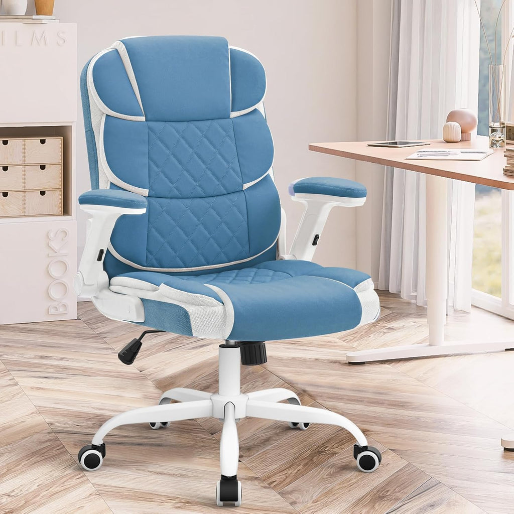 SEATZONE Blue Office Chair Leather Ergonomic Executive Computer Desk Chairs Small Cute Rolling Task Chairs for Teens&Adults