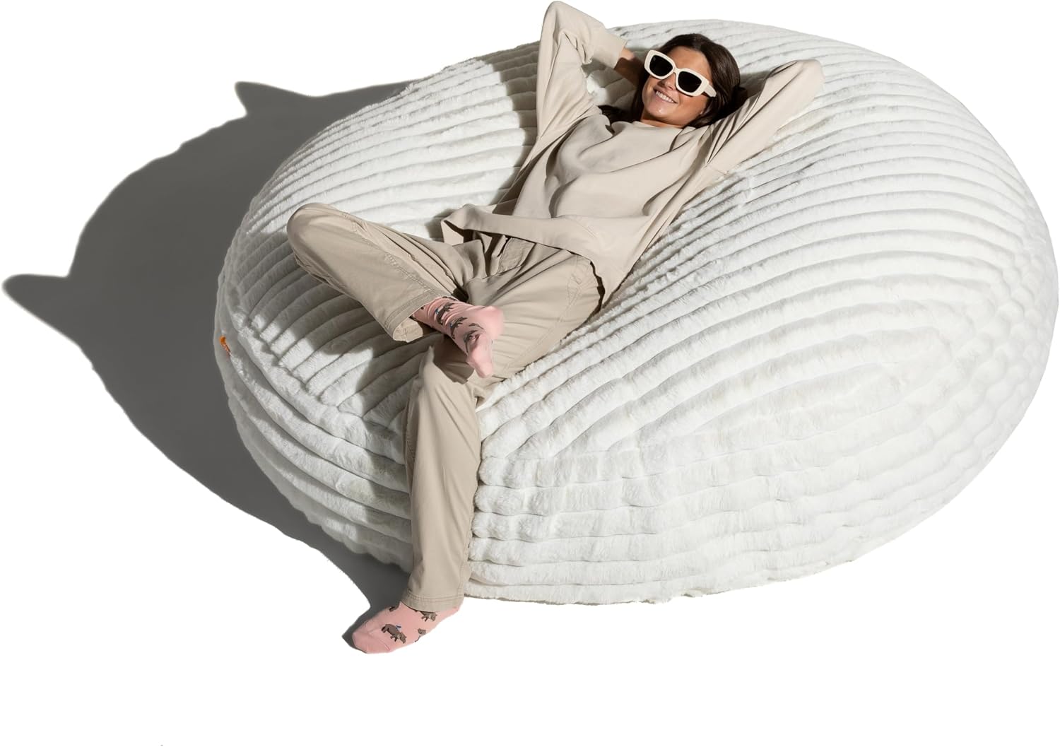 Jaxx 6 Foot Cocoon - 2-in-1 Convertible Bean Bag Bed & Large Bean Bag Chair for Adults, Premium Luxe Faux Fur - Mondo Ivory
