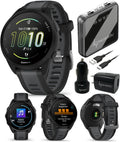 Garmin Forerunner 165 Music Running Smartwatch, Colorful AMOLED Touchscreen, Training Metrics and Recovery Insights Includes PowerPack and Adapters Bundle, Black/Slate Gray