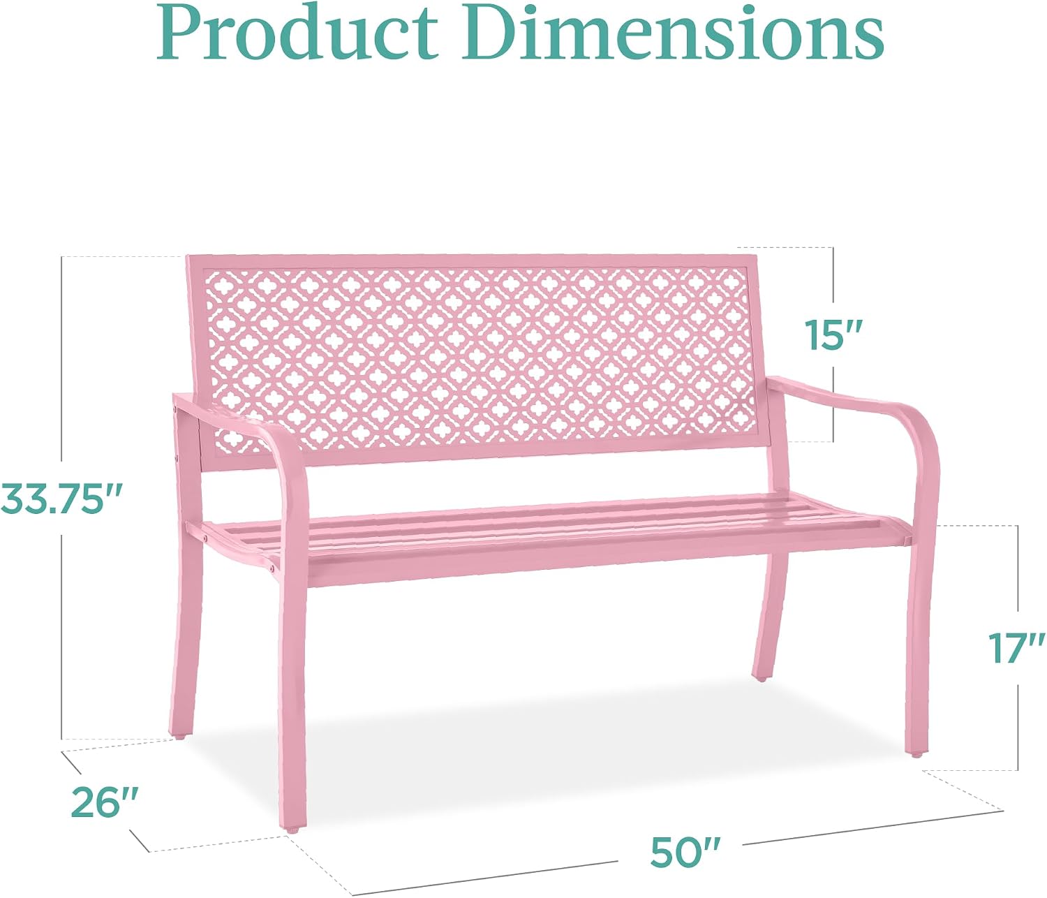 Best Choice Products Outdoor Bench 2-Person Metal Steel Benches Furniture for Garden, Patio, Porch, Entryway w/Geometric Backrest, 790lb Capacity - Pink