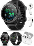 PlayBetter Garmin Forerunner 570 (42mm, Slate Gray/Translucent Black) Advanced GPS Running and Triathlon Smartwatch Bundle HD Screen Protectors & Wireless Earbuds