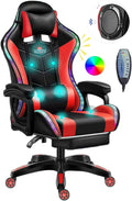 Gaming Chair with Footrest, Full Massage Chair with Bluetooth Speaker, LED Light Computer Chair with Lumbar Support and Backrest Adjustable,Red