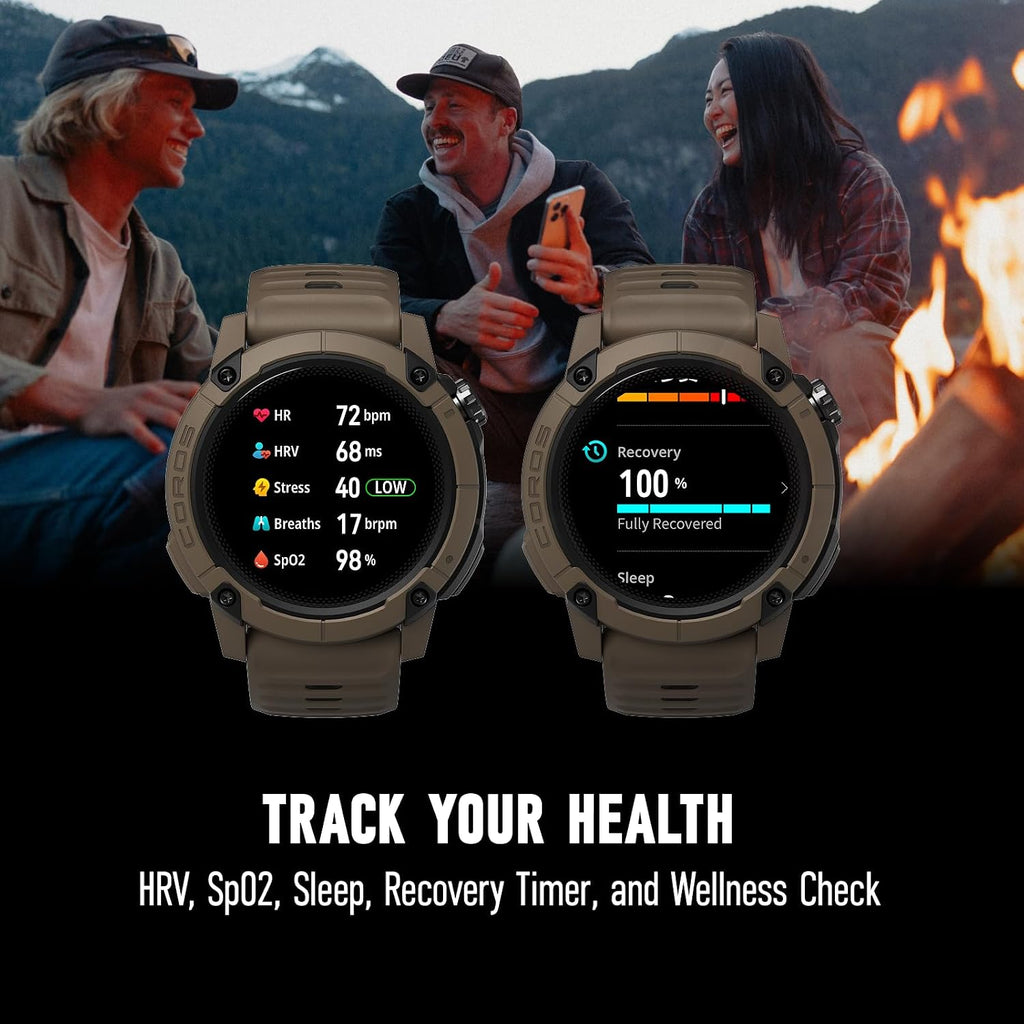 COROS NOMAD Outdoor GPS Smartwatch, 1.3' MIP Touchscreen, Global maps with Turn-by-Turn Navigation, 22 Days Battery Life, Microphone Records Voice Notes, Real-time Weather, and Safety alerts (Brown)