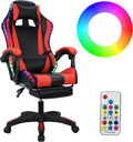 Gaming Chair, Massage Gaming Chair with Bluetooth-Compatible Speakers and RGB LED Lights, Ergonomic Computer Gaming Chairs with Footrest Height Adjustable Height Adjustable Black & Red