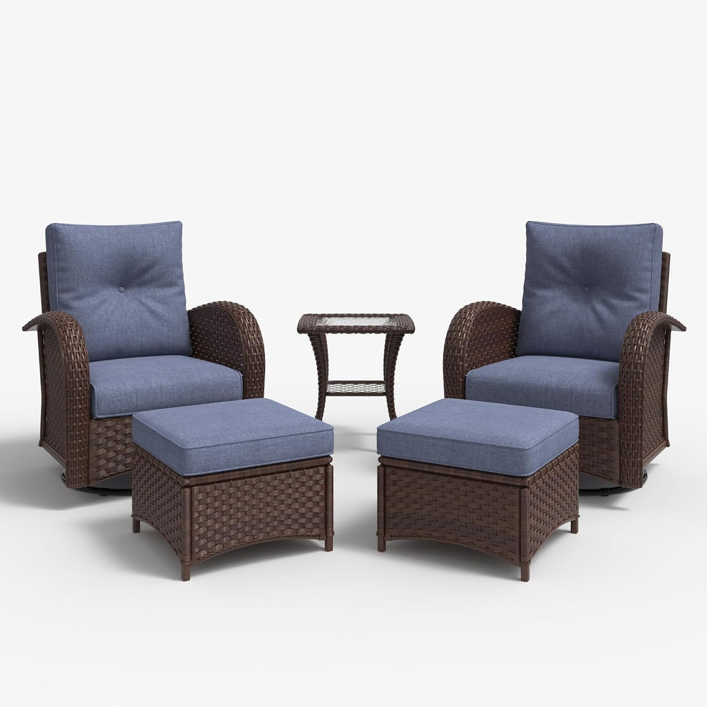 LayinSun 5 Pieces Outdoor Patio Furniture Set, Rattan Wicker Sectional Swivel Rocker Chairs Sets