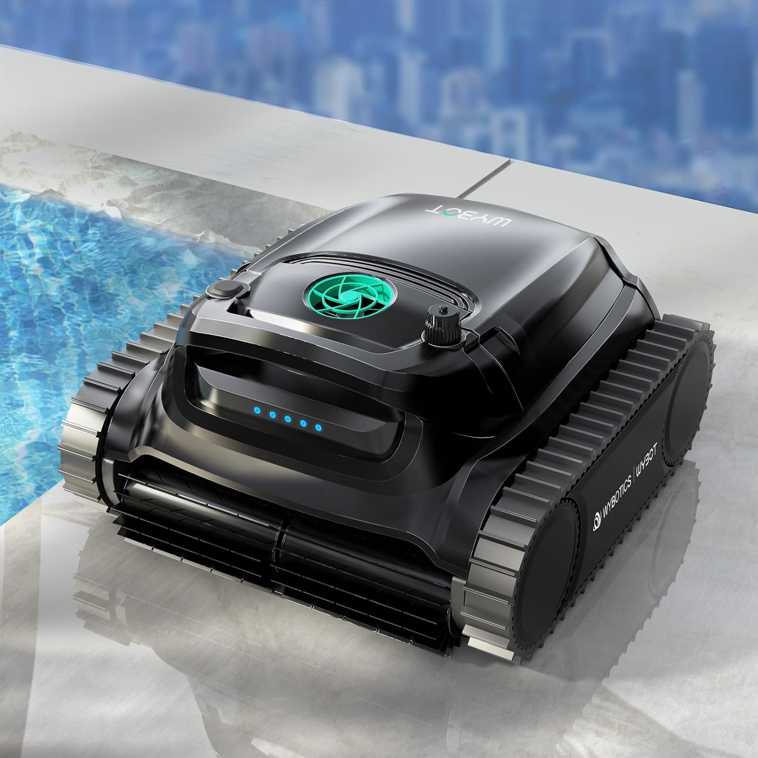 WYBOT M1 Robotic Pool Vacuum Cleaner, 7 Modes & 6 Paths, Dual Filtration, App Control, 120W Brushless Motor, 10,000mAh Battery, 300mins Runtime, Covers 4,305 Sq.Ft, Black&Green