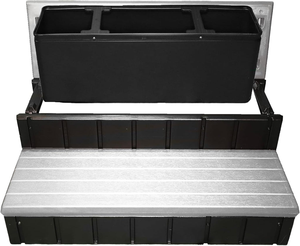 Confer Plastics Two Tier 36' Wide Storage Hot Tub Step: Durable, Multi-Functional, Non-Skid Spa Steps, Easy Installation, Sturdy, Long Lasting Upgrade to Your Space. Proudly Made in USA. - Grey