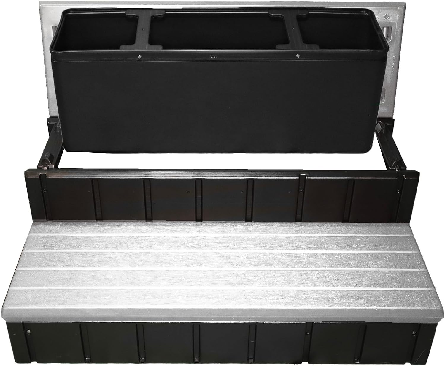 Confer Plastics Two Tier 36' Wide Storage Hot Tub Step: Durable, Multi-Functional, Non-Skid Spa Steps, Easy Installation, Sturdy, Long Lasting Upgrade to Your Space. Proudly Made in USA. - Grey