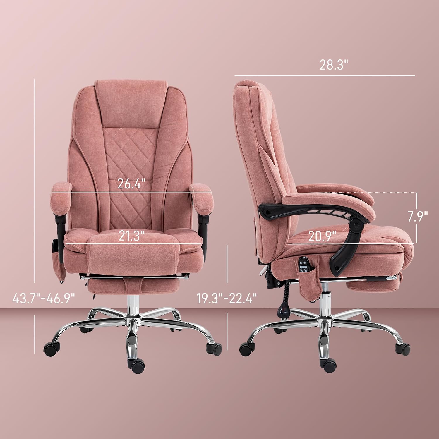 Vinsetto Massage Office Chair with Foot Rest, Executive Computer Desk Chair with 6 Vibration Point and Heat, Reclining Backrest, Swivel Wheels, Adjustable Height, Pink