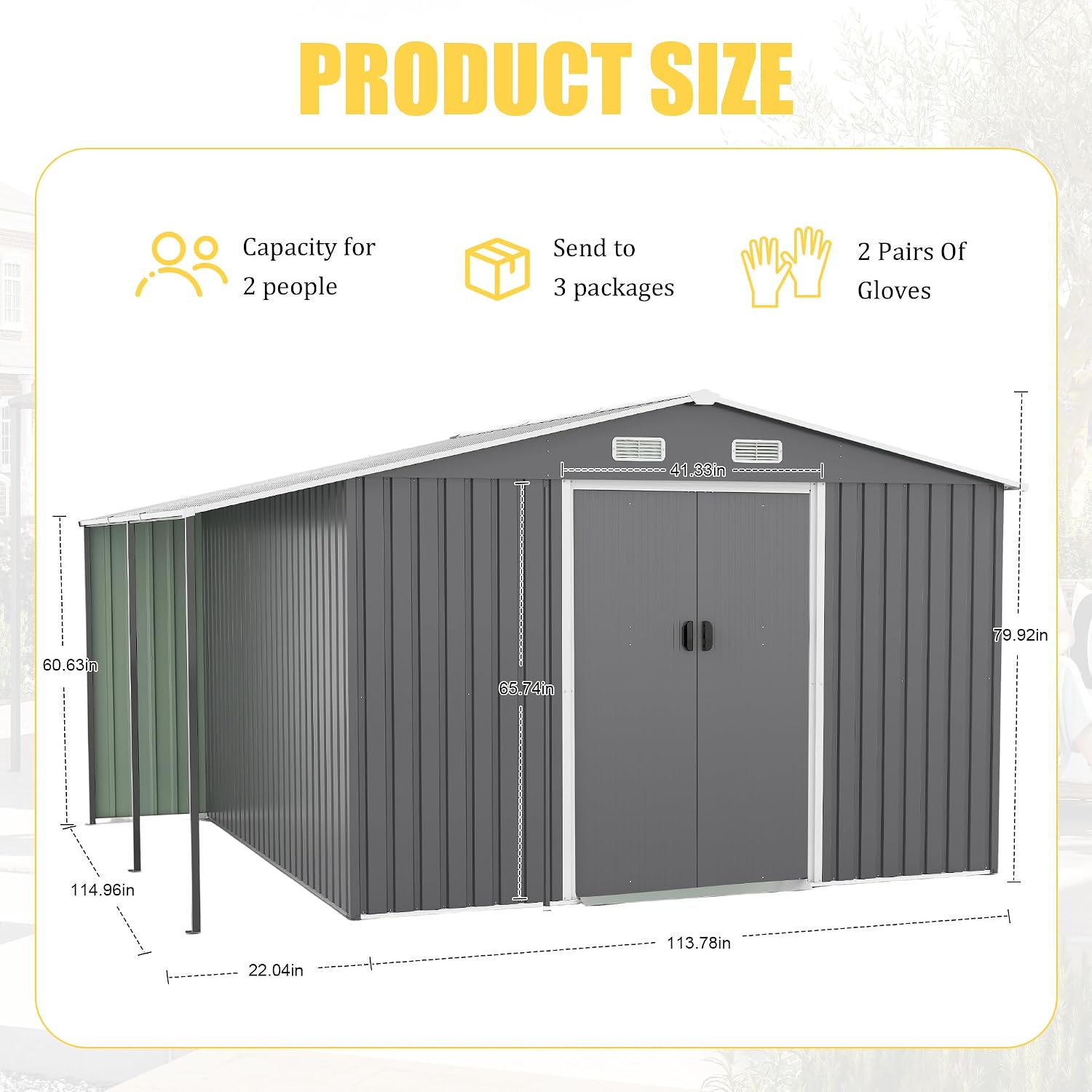 10x12 ft Metal Storage Shed with Open Firewood Bay, Steel Outdoor Storage Shed with Window and Lockable Doors, Extra Large Tool Sheds House with Vents, for Garden, Backyard, Patio, Dark Gray