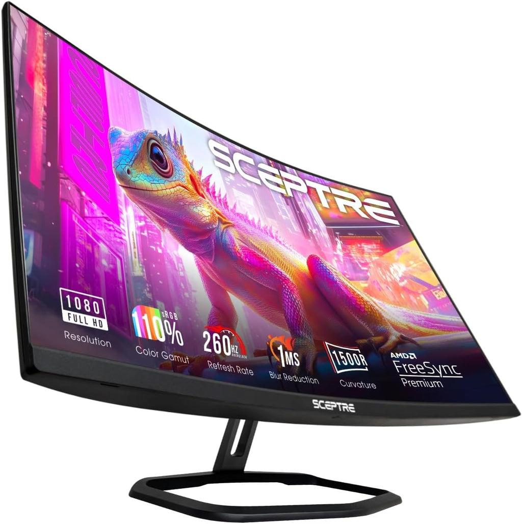 Sceptre Prime Curved 32 inch Gaming Monitor 1080p DisplayPort up to 260Hz 1500R FreeSync Premium 1ms Build-in Speakers, Machine Black 2026 (C325B-FW260D Series)