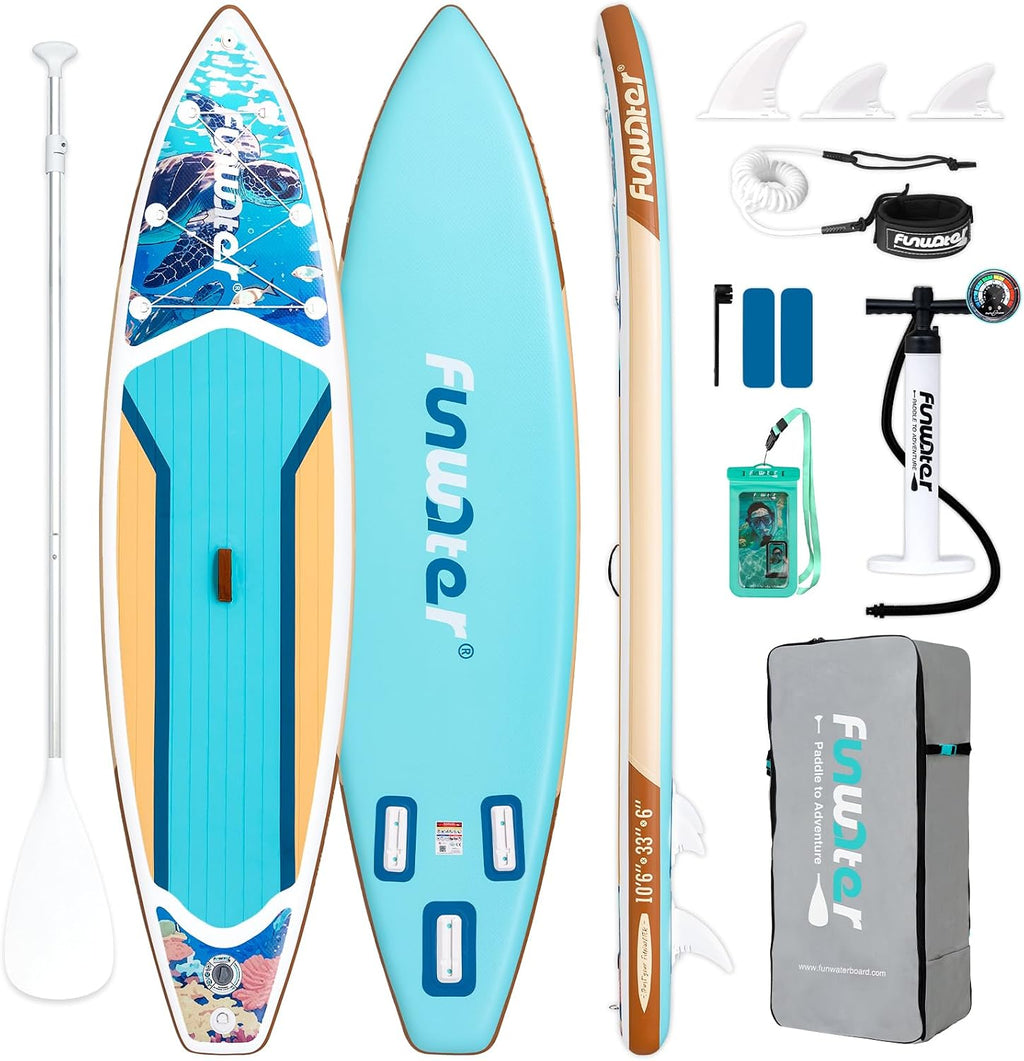 FunWater 11'/10'6' Inflatable Stand Up Paddle Board with Premium SUP Paddleboard Accessories, Wide Stable Anti-Slip EVA Deck,Paddle Boards for Adults & Youth of All Skill Levels