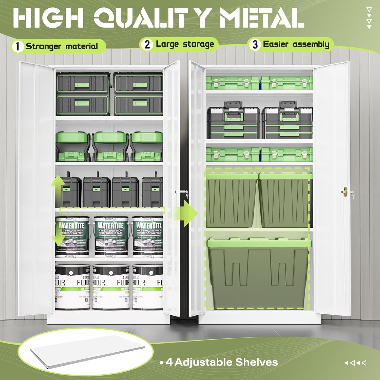 SUNCROWN 72' Metal Storage Cabinet - Heavy-Duty Metal Garage Cabinet with 4 Adjustable Shelves & 2 Doors for Tools, Office, Home, Workshop,White