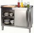 Stainless Steel Work Table with Cabinet 48'x20' with Baffle,Commercial Kitchen Workbench with Sliding Doors for Prep Work, Heavy Duty Prep Table for Restaurant,Garage,Warehouse
