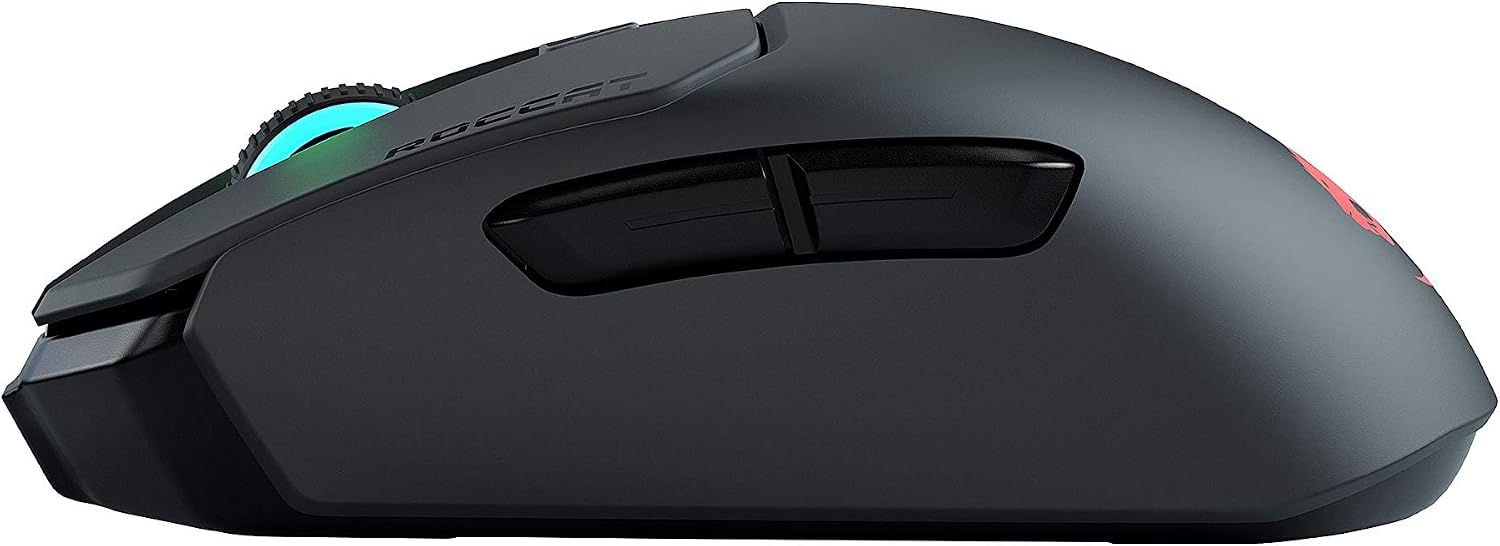 ROCCAT Kain 200 Wireless PC Gaming Mouse, AIMO RGB Backlit Lighting, Owl-Eye Optical Sensor, Ergonomic Mouse Feel, 5 Side Buttons, Adjustable Up to 16,000 DPI, Up to 50 Hour Battery Life, Black