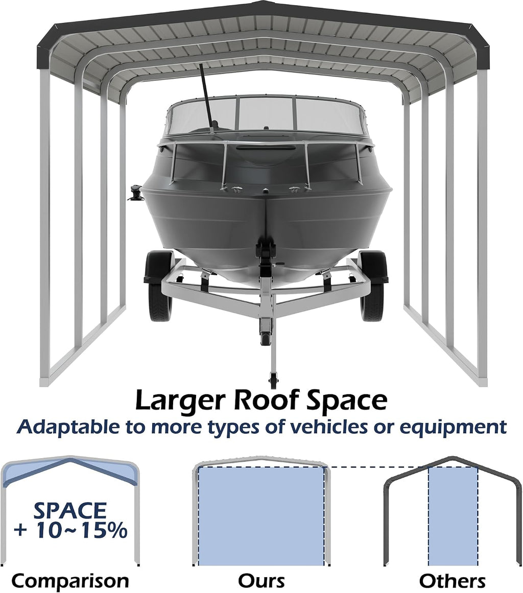 Xilingol Metal Carport, Heavy Duty Carport Canopy with Galvanized Steel Frame and Roof, Outdoor Storage Shed, Car Tent Garage Shelter for Pickup, Truck, Boat and Tractor (10x15 FT)