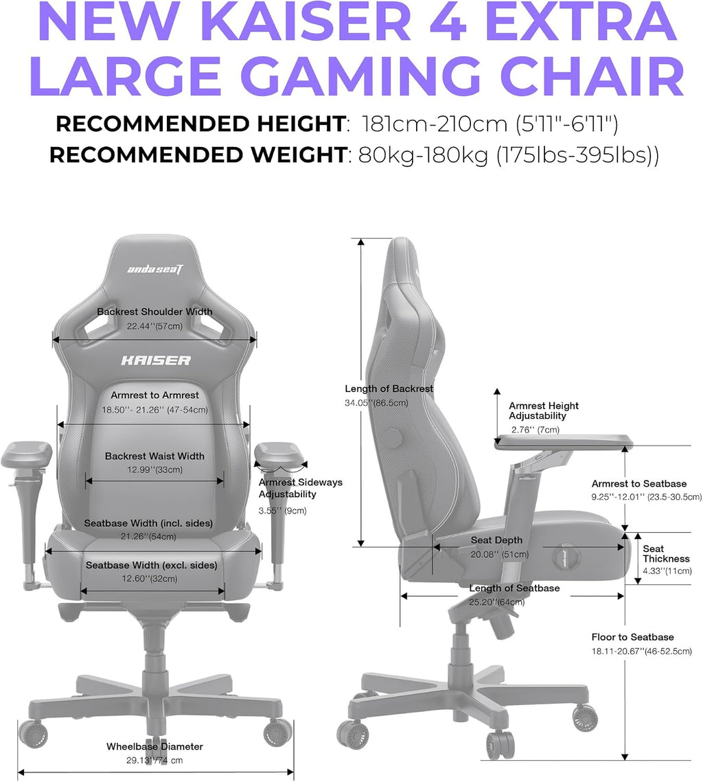 Anda Seat Kaiser 4 XL Gaming Chairs for Adults - Ergonomic Black PVC Leather Gaming Chair with 6D Armrest, Comfortable Office Seat with Lumbar Support, Heavy Duty Wide Gamer Seat