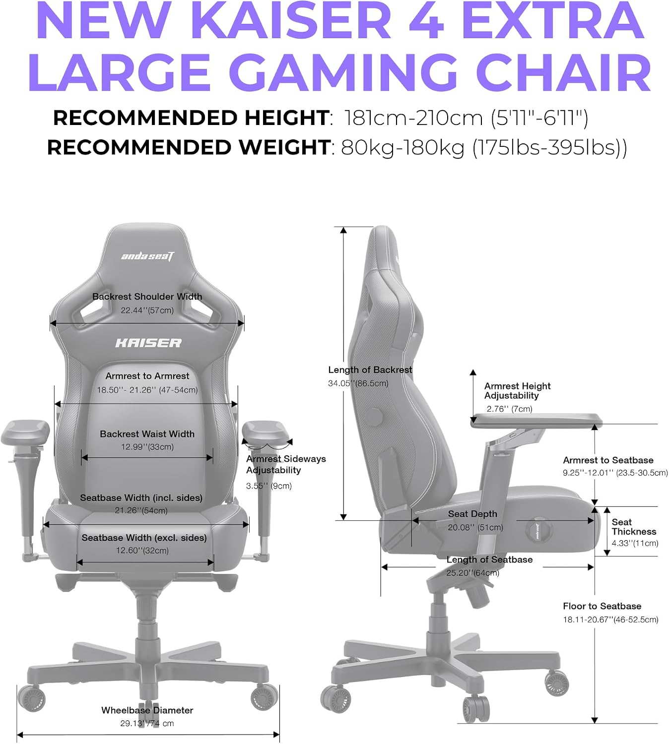 Anda Seat Kaiser 4 XL Gaming Chairs for Adults - Ergonomic Black PVC Leather Gaming Chair with 6D Armrest, Comfortable Office Seat with Lumbar Support, Heavy Duty Wide Gamer Seat