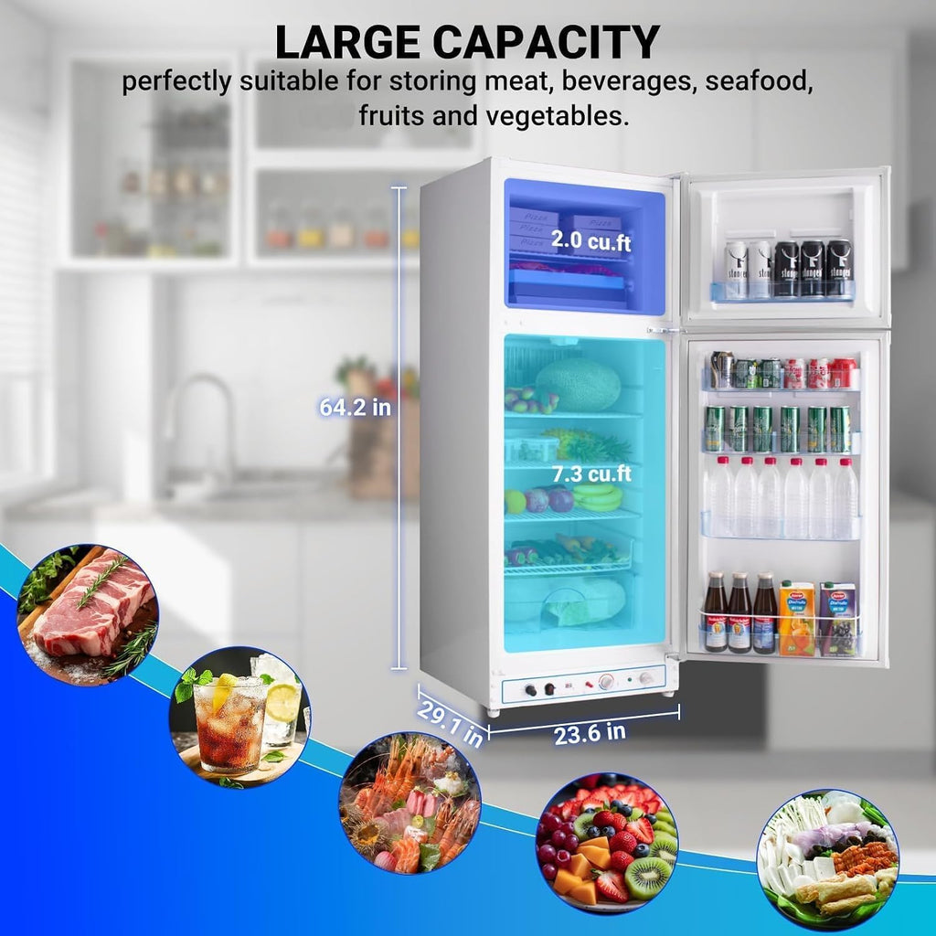 Smad Propane Refrigerator, Off Grid Propane Refrigerator with Freezer 9.3 cu.ft, 110V/Propane Fridge, Gas Fridge for Garage,RV,Food Truck,Chalets
