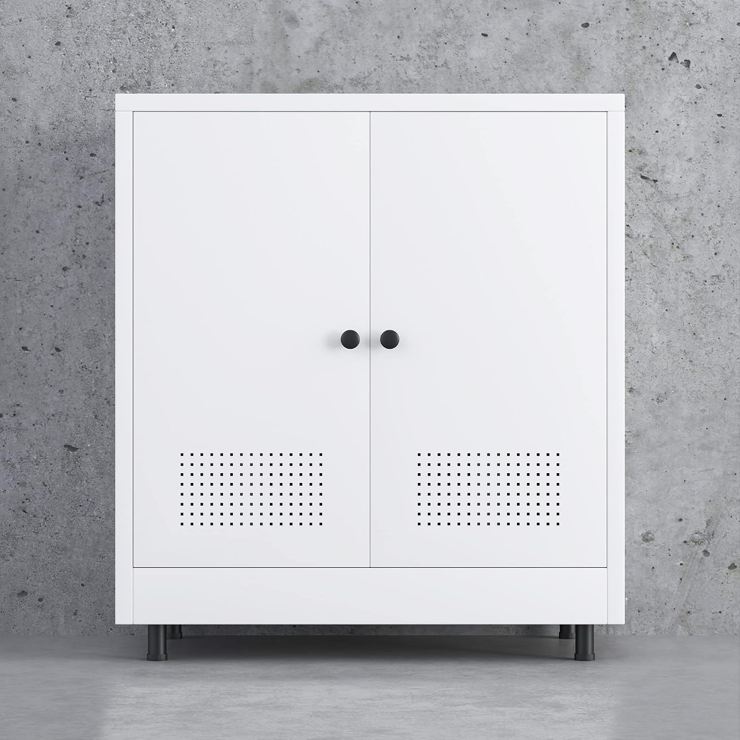 Metal Storage Cabinet with 2 Doors and Adjustable Shelf, Free Standing Accent Sideboard Buffet Cabinet for Home, Office, Entryway, Hallway, Living Room, Kitchen and Dining Room (White)