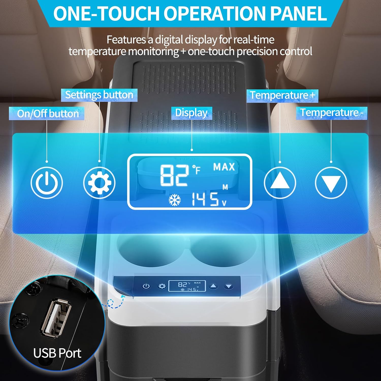 12 Volt Center Console Fridge, Car Refrigerator 19QT (18L) Cooler (-4℉–50℉), Car Refrigerator, Portable Electric Cooler with 12/24V DC&110V AC for MPV Van