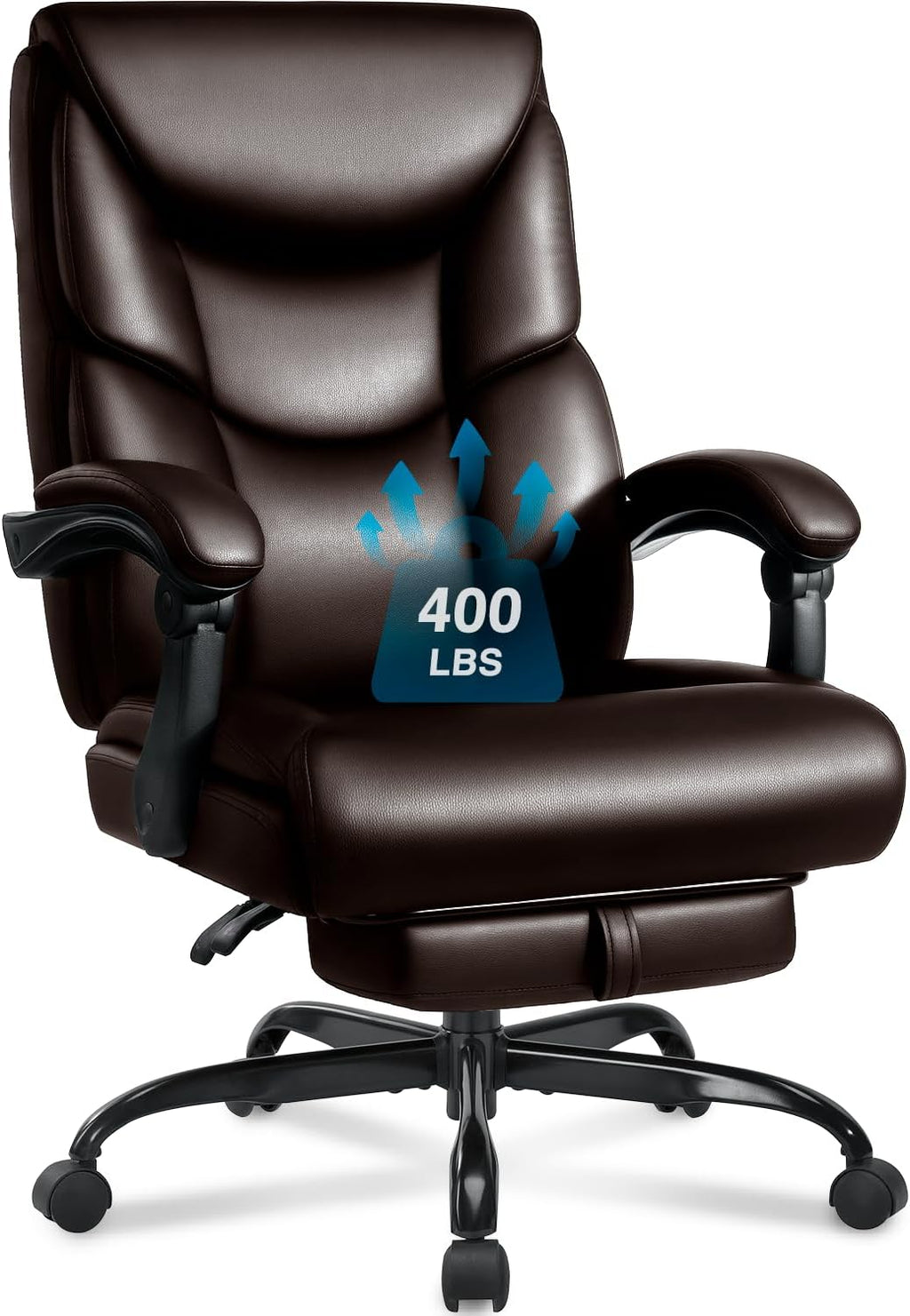 WAILOR 400lbs Office Chair with Foot Rest, Reclining Big and Tall Office Chair with Lumbar Support, High Back PU Leather Computer Chair,Comfy Desk Chair for Home Office (Casual) (Brown)