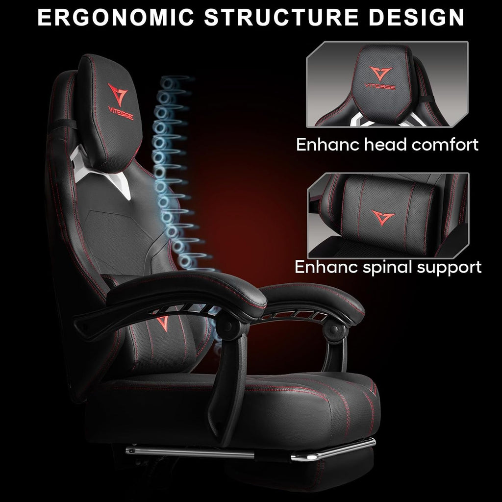 VITESSE Big and Tall Gaming Chair 400lb Weight Capacity with Footrest, Ergonomic Video Game Chair for Adults with Oversized Headrest and Lumbar Pillow, Computer Chair Gaming for Office