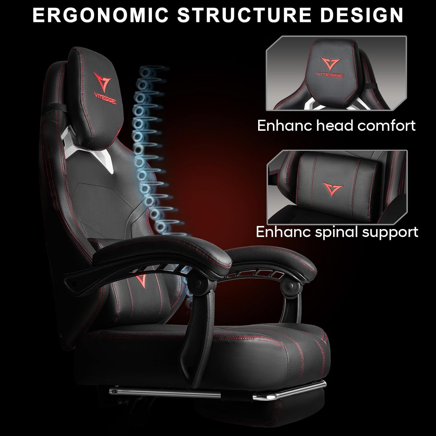 VITESSE Big and Tall Gaming Chair 400lb Weight Capacity with Footrest, Ergonomic Video Game Chair for Adults with Oversized Headrest and Lumbar Pillow, Computer Chair Gaming for Office